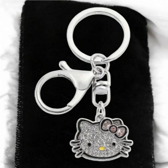 Hello Kitty Accessories - Hello Kitty Rhinestone Keychain Pink Bow Cat Face Charm Fandom Novelty Key Ring